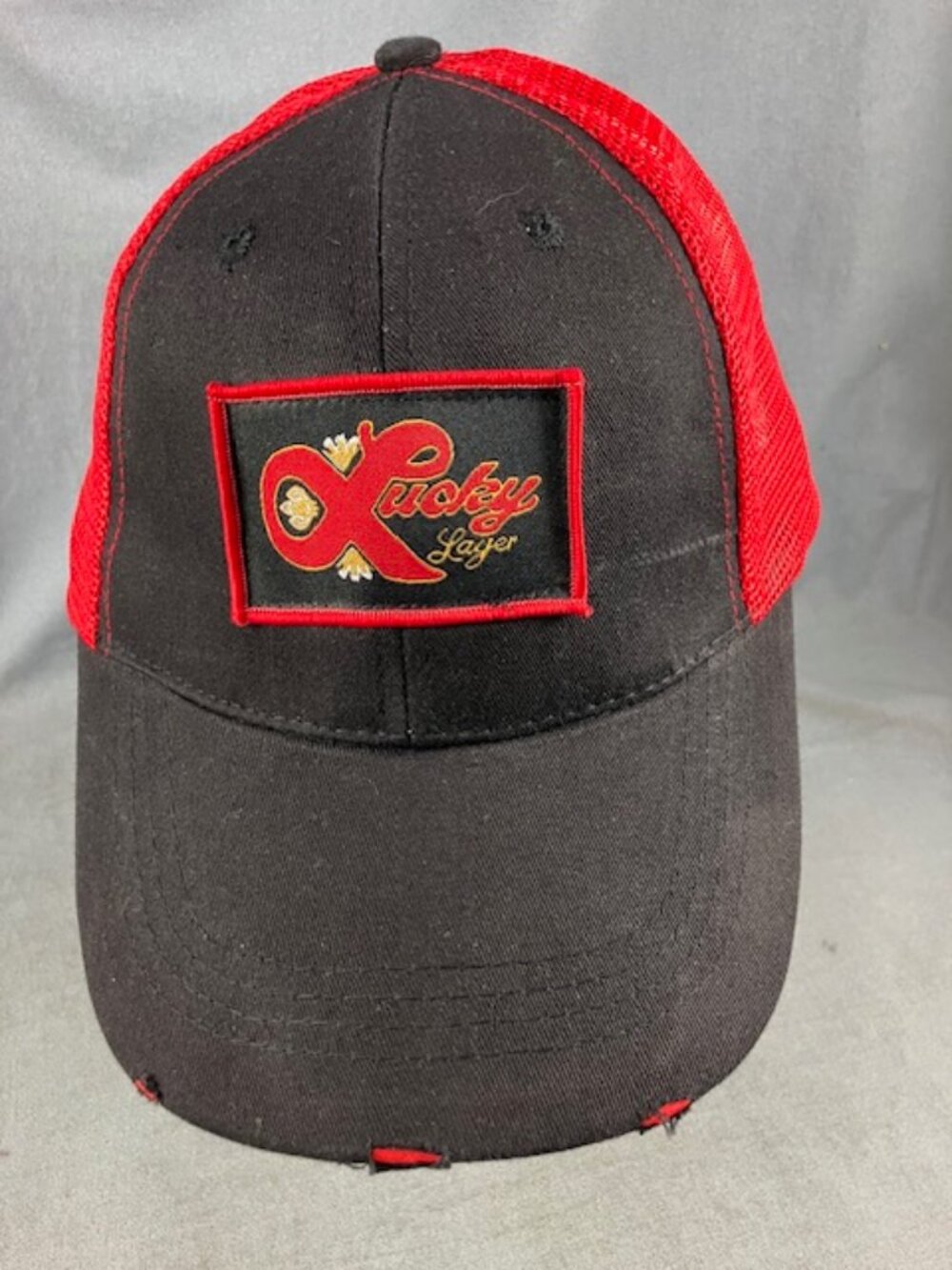 Lucky Lager Baseball Cap Distressed Trucker Farmer Hat Snapback Mesh
